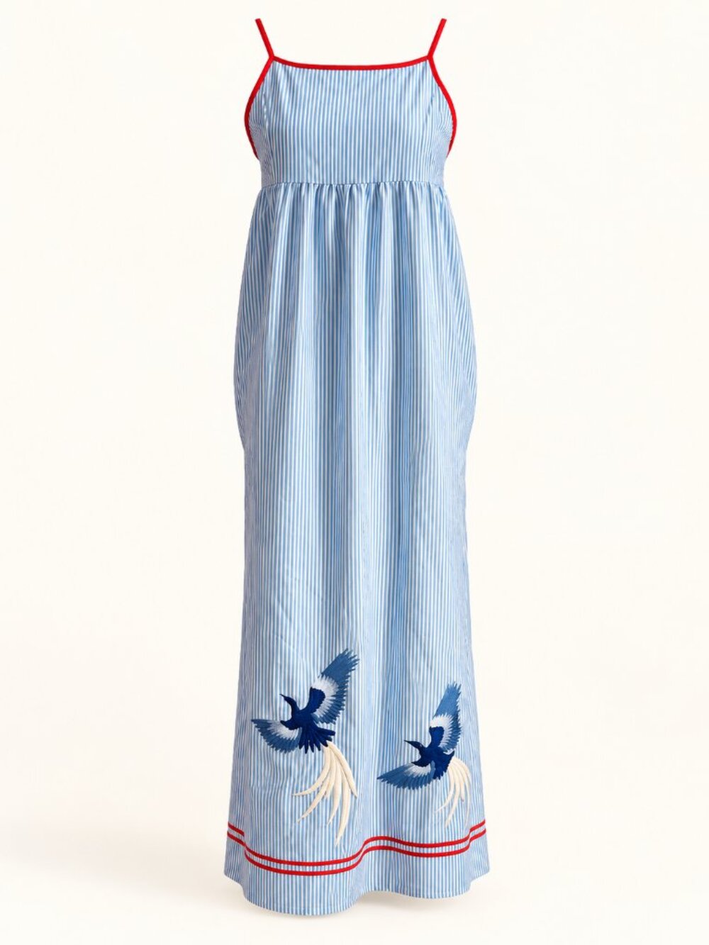 Alex Vinash Blue Stripe Bird Embroidered Maxi Dress - One Size 4-10